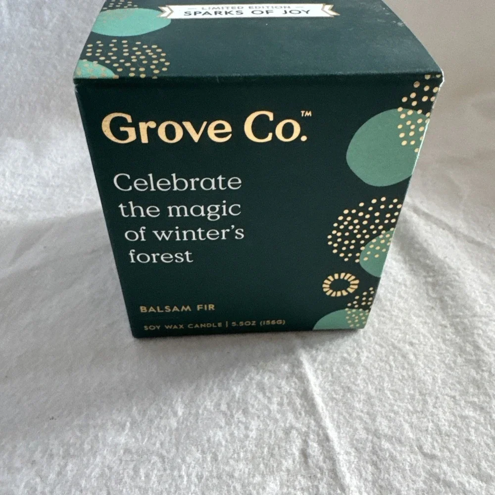 Grove Co. Sparks of Joy Candle‎ Balsam Fir Soy Wax Candle 7.5oz NEW 30 Hour Burn